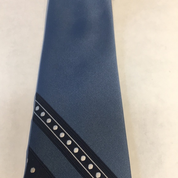 Oscar de la Renta Vintage blue polkadot diagonal striped blue white and gold tie - Picture 10 of 10